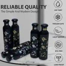 Crystal Silver & Golden Flower Black Fridge Bottle 2