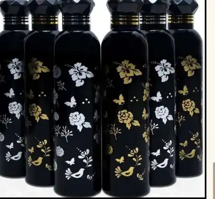 Crystal Silver & Golden Flower Black Fridge Bottle